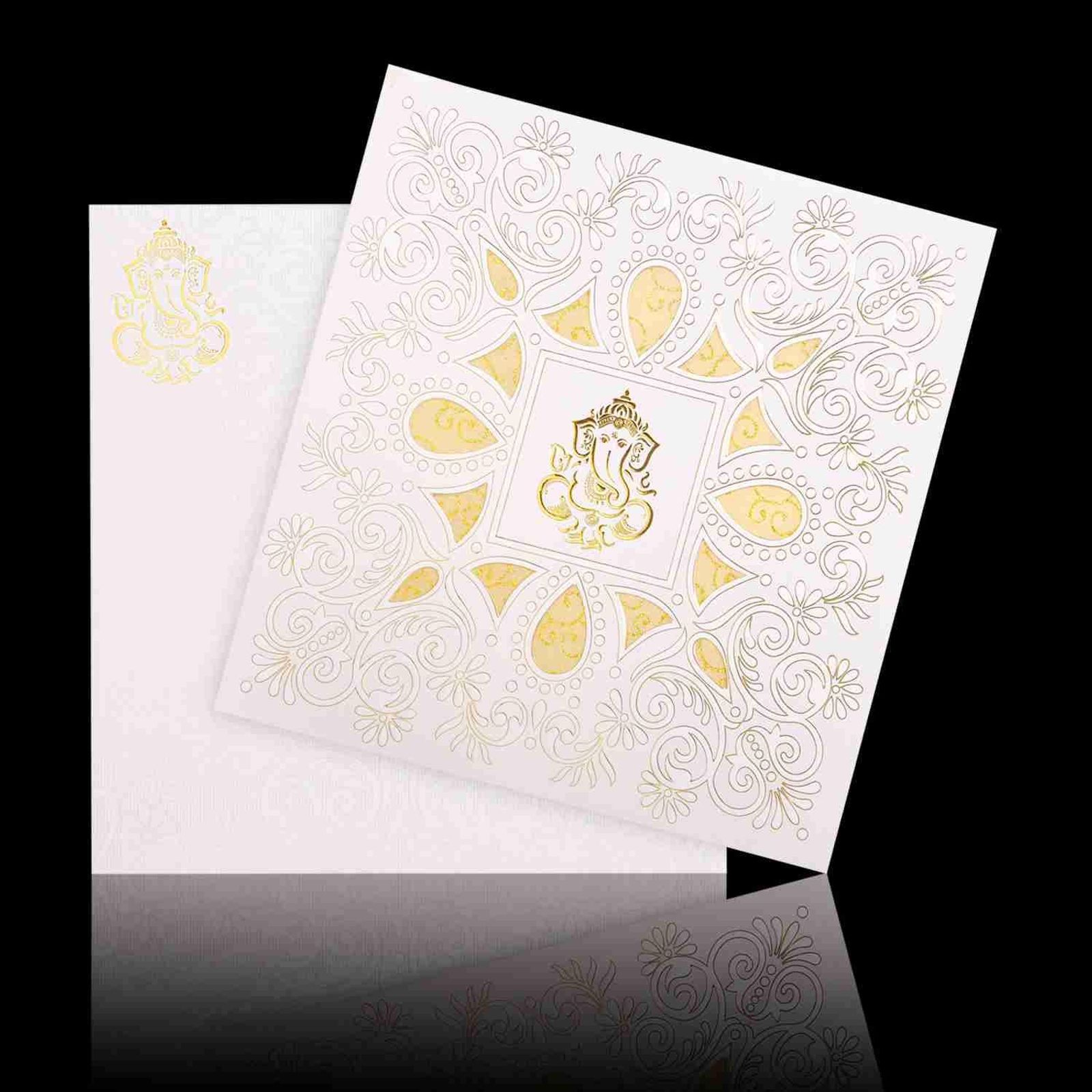Enchanting White Colour With Ganesha Wedding Card - KNK30581-4