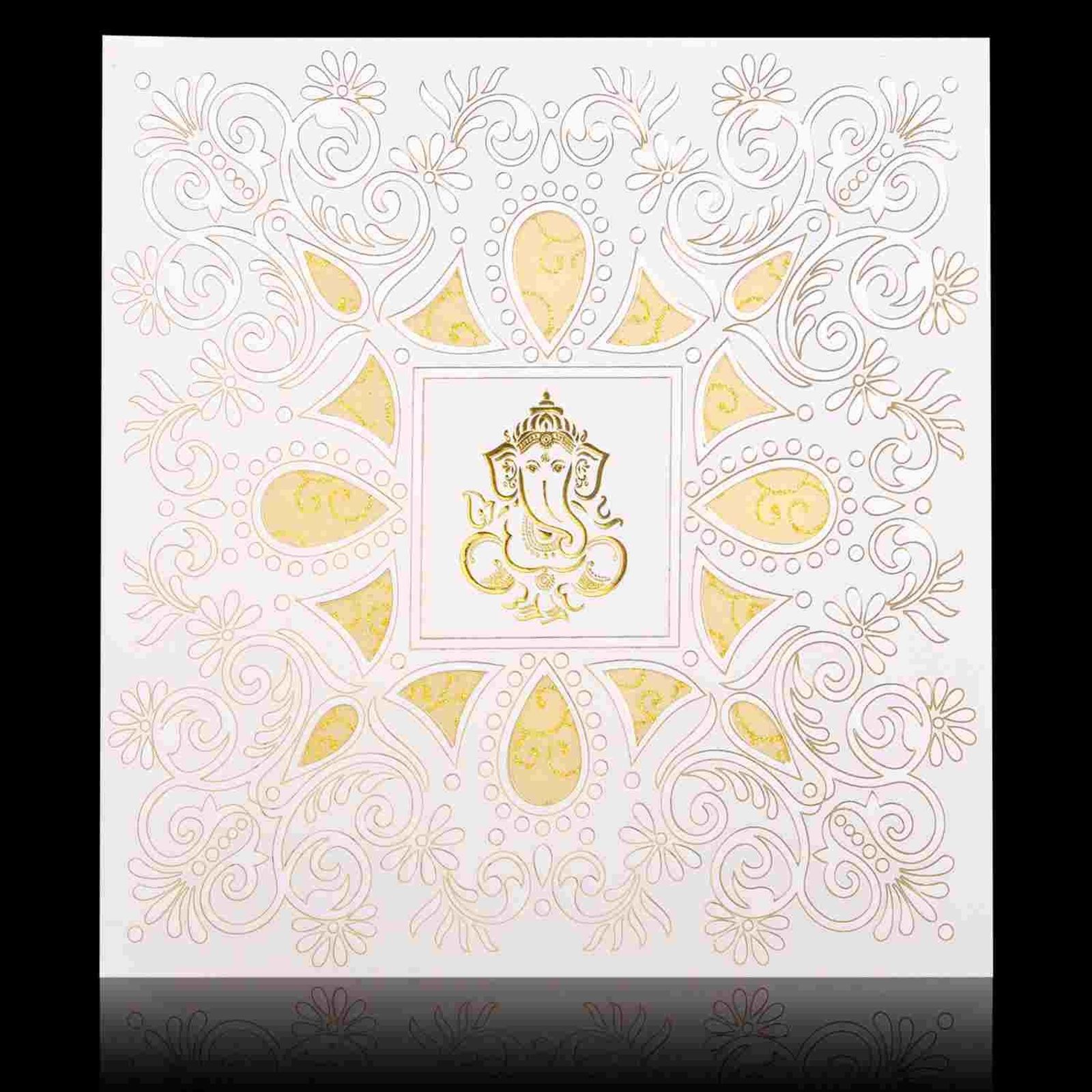 Enchanting White Colour With Ganesha Wedding Card - KNK30581-2