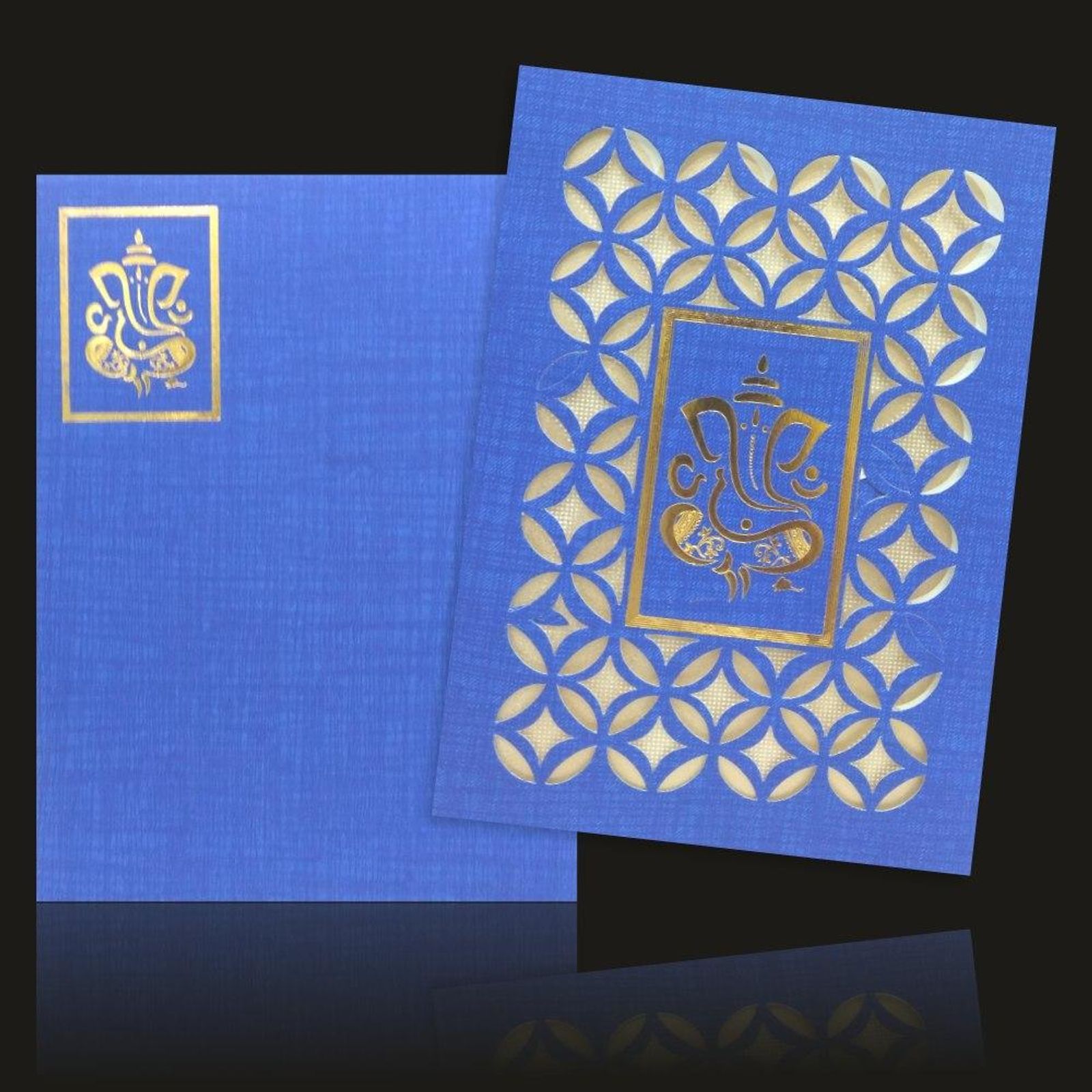 Gorgeous Ganesha Theme With Blue Shading Wedding Card-KNK30653-4