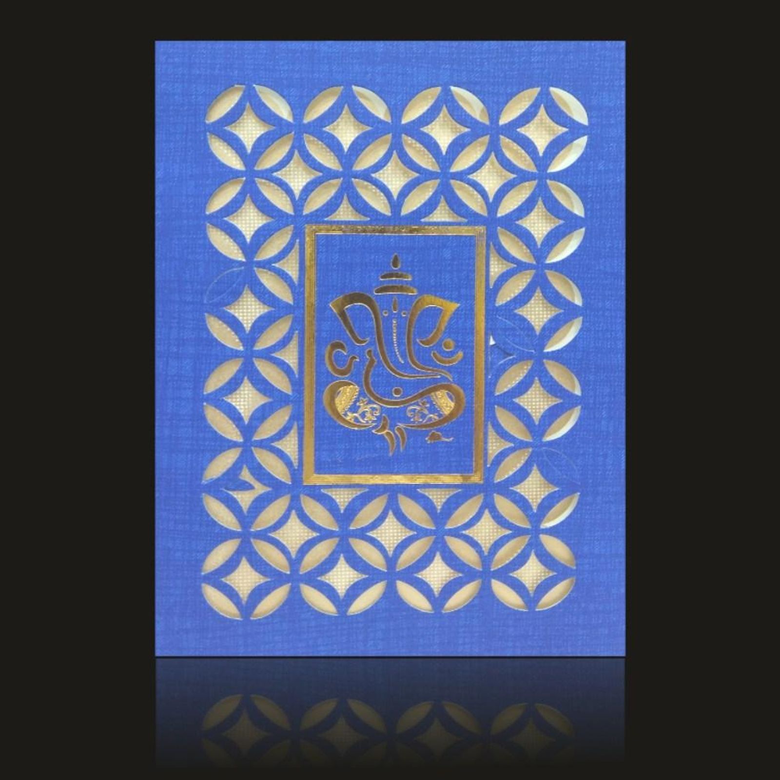 Gorgeous Ganesha Theme With Blue Shading Wedding Card-KNK30653-0