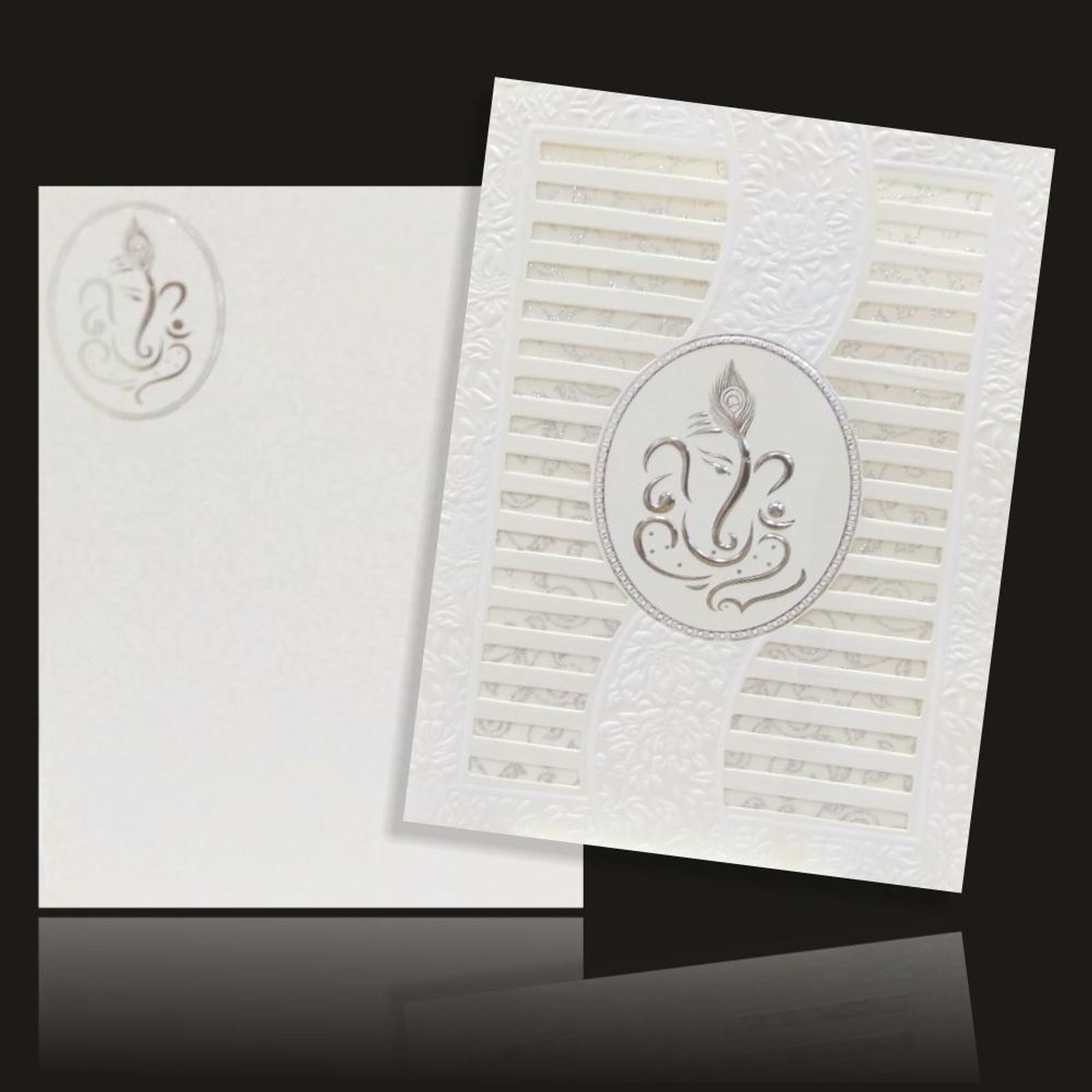 Dazzling White Colour With Ganesha Wedding Card- KNK30730-5