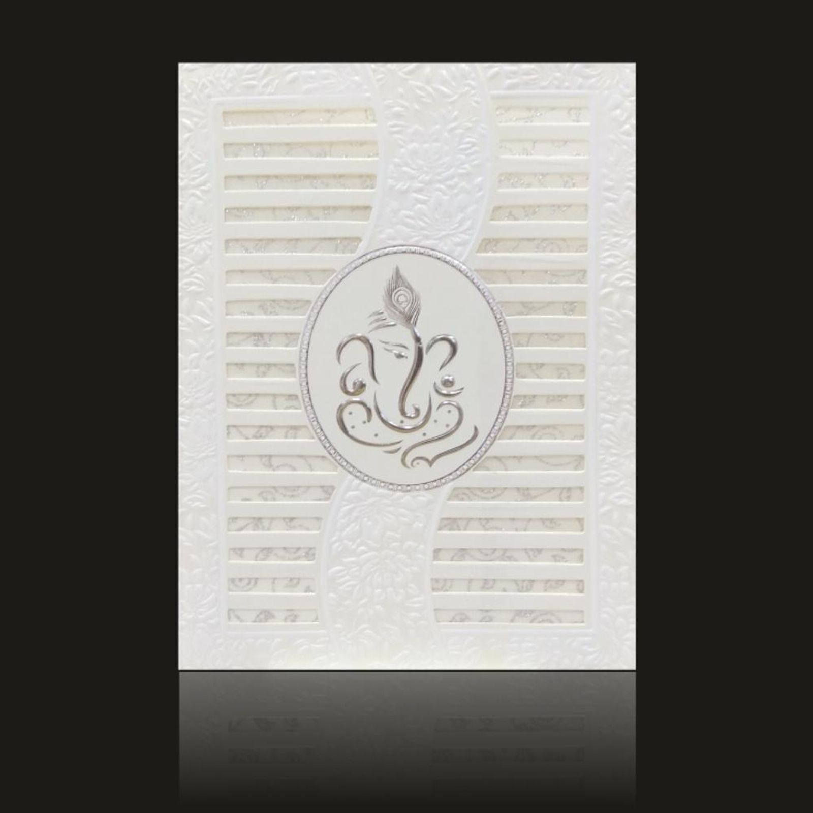 Dazzling White Colour With Ganesha Wedding Card- KNK30730-2