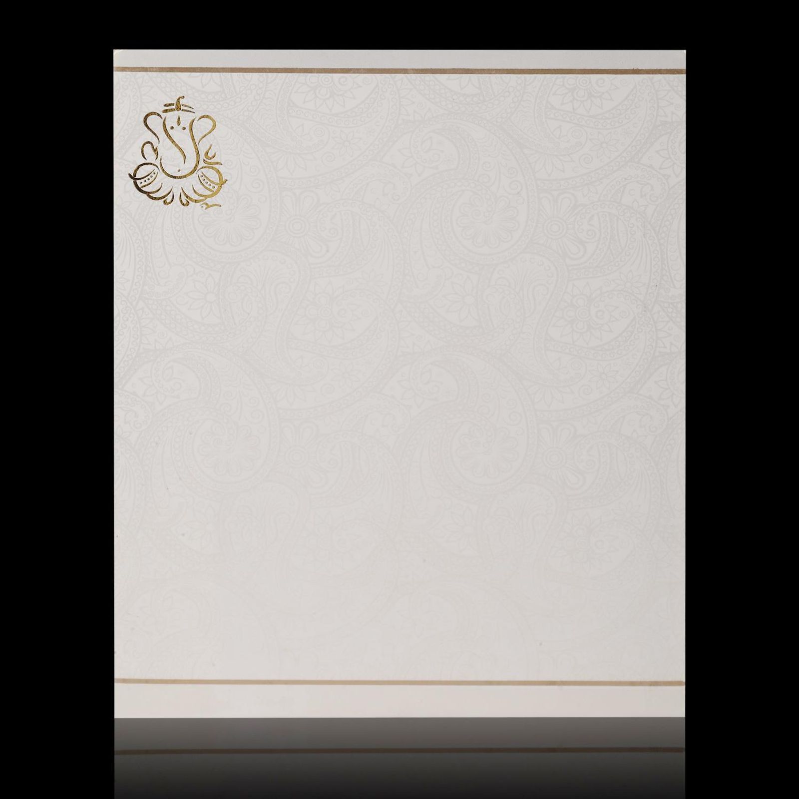 Beautiful Gold Shading Ganesha With Floral Design Wedding Card - KNK3091-3