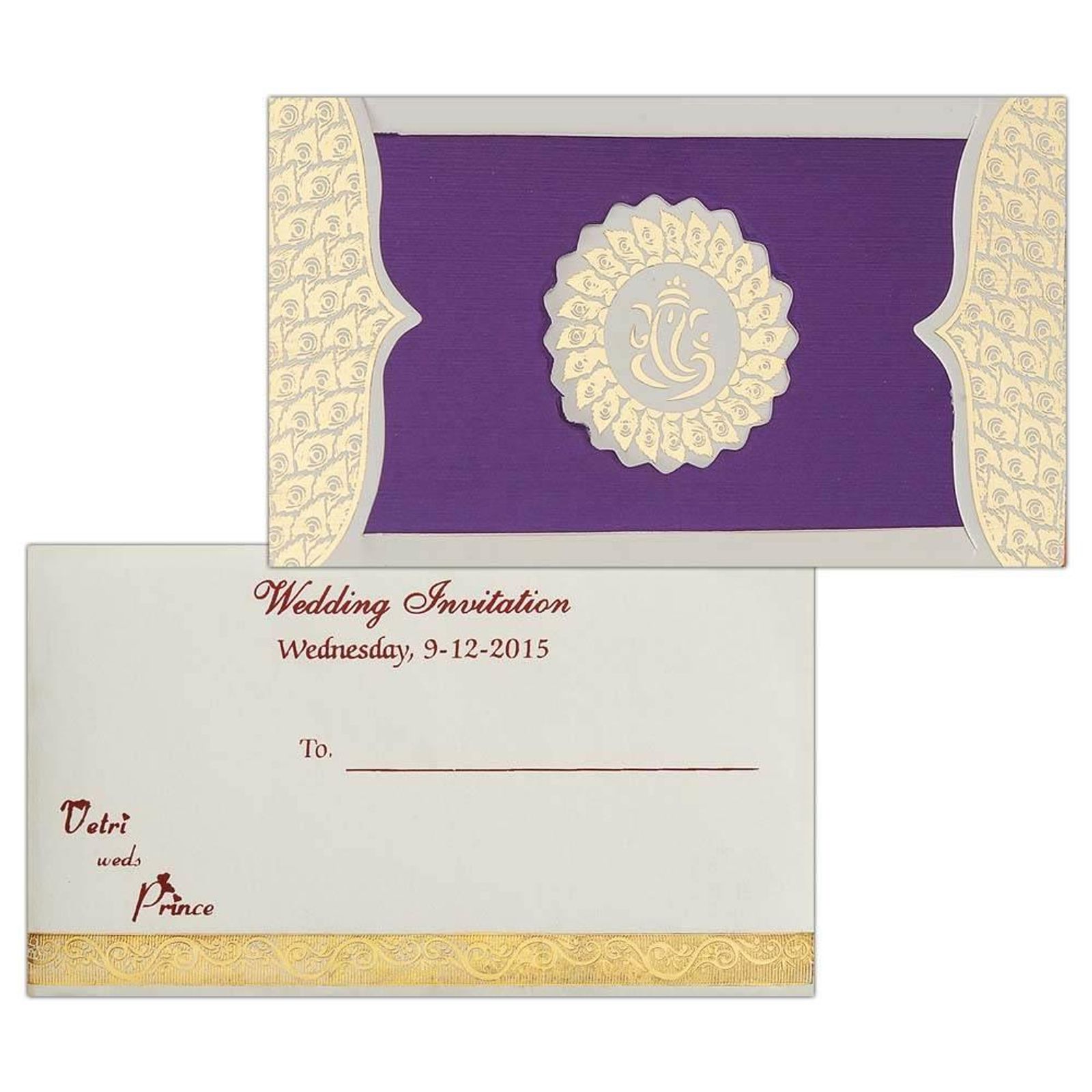 Invitation Card - Violet Ganesha Wedding Invitation Card-KNK3326-0