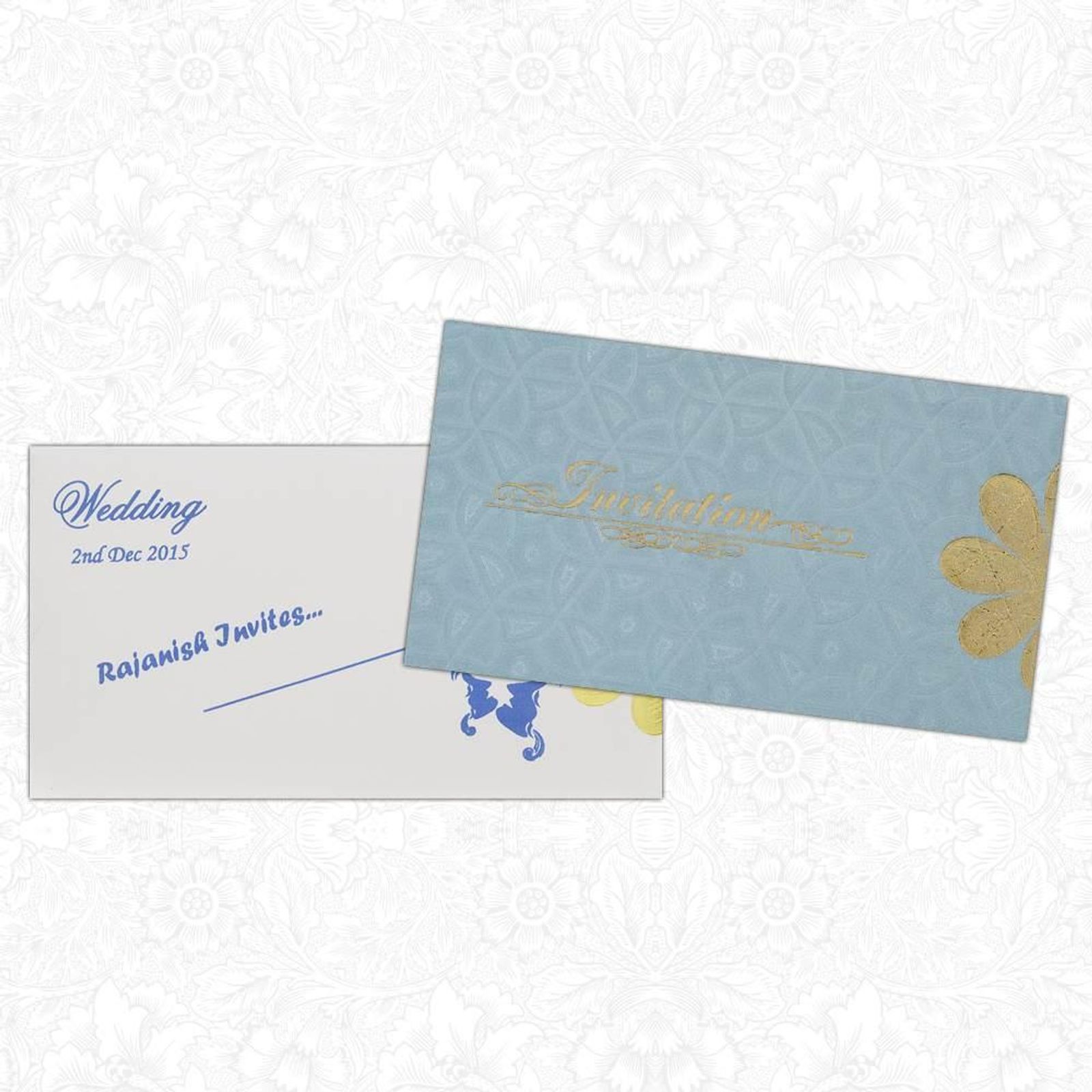 Invitation Card - Blue Floral Personal Wedding Invitation Card-KNK3574-3
