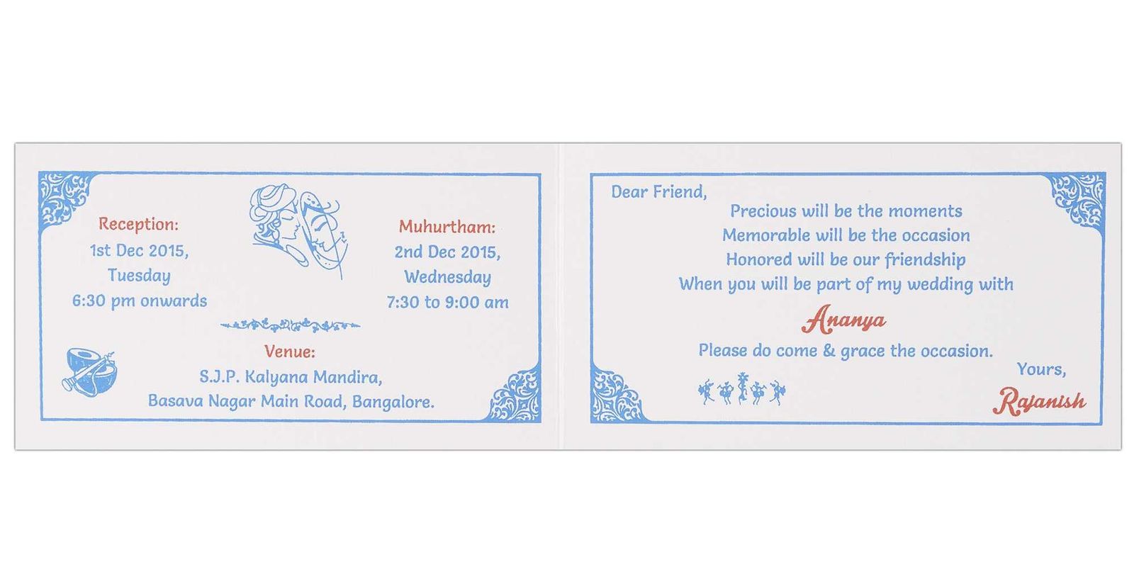 Invitation Card - Blue Floral Personal Wedding Invitation Card-KNK3574-4