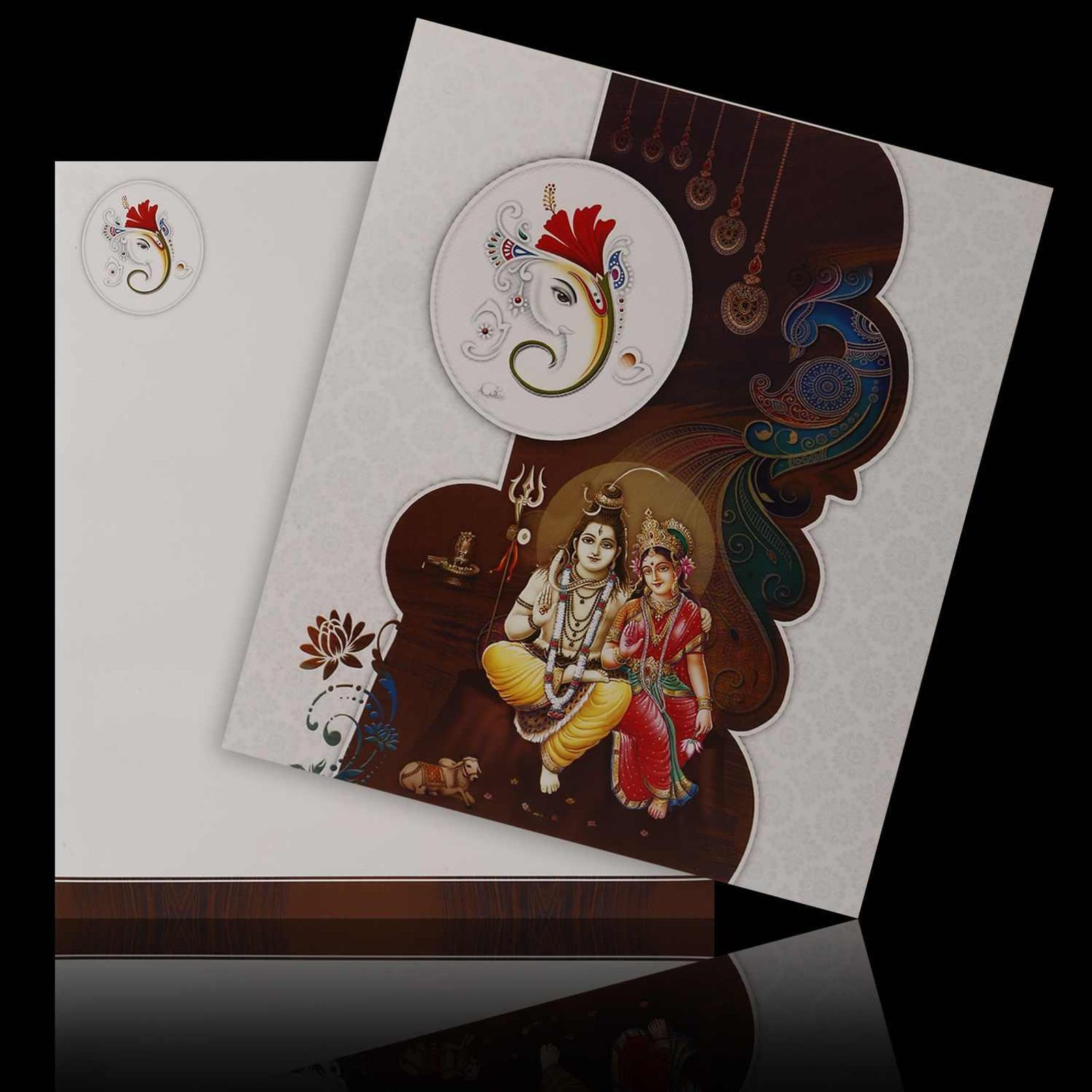 Classic Yellow Shading With Shiva Parvathy Theme Wedding Card-KNK3599-2