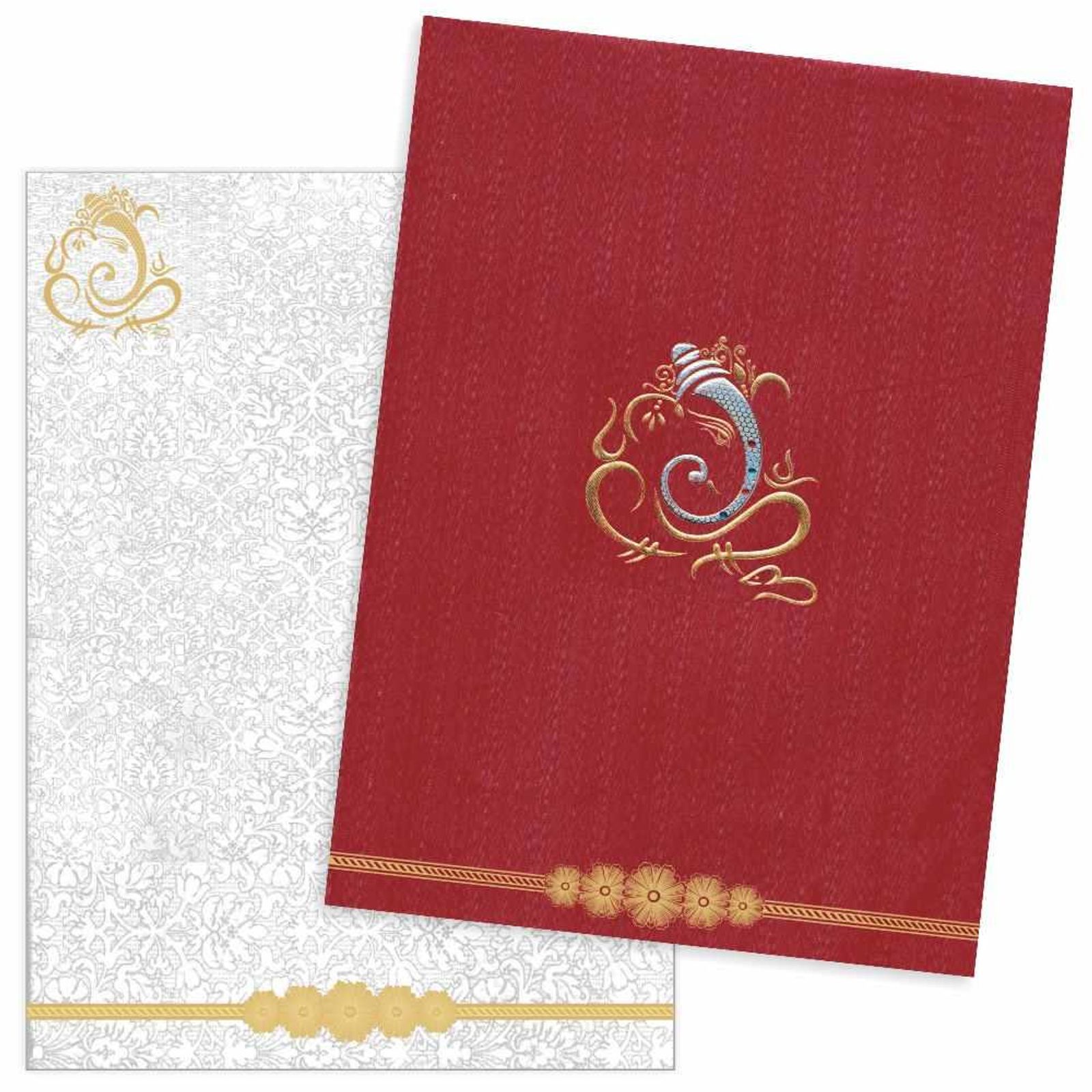 Alluring Red Shading With Floral Border Padded Wedding Card - KNK3606-0