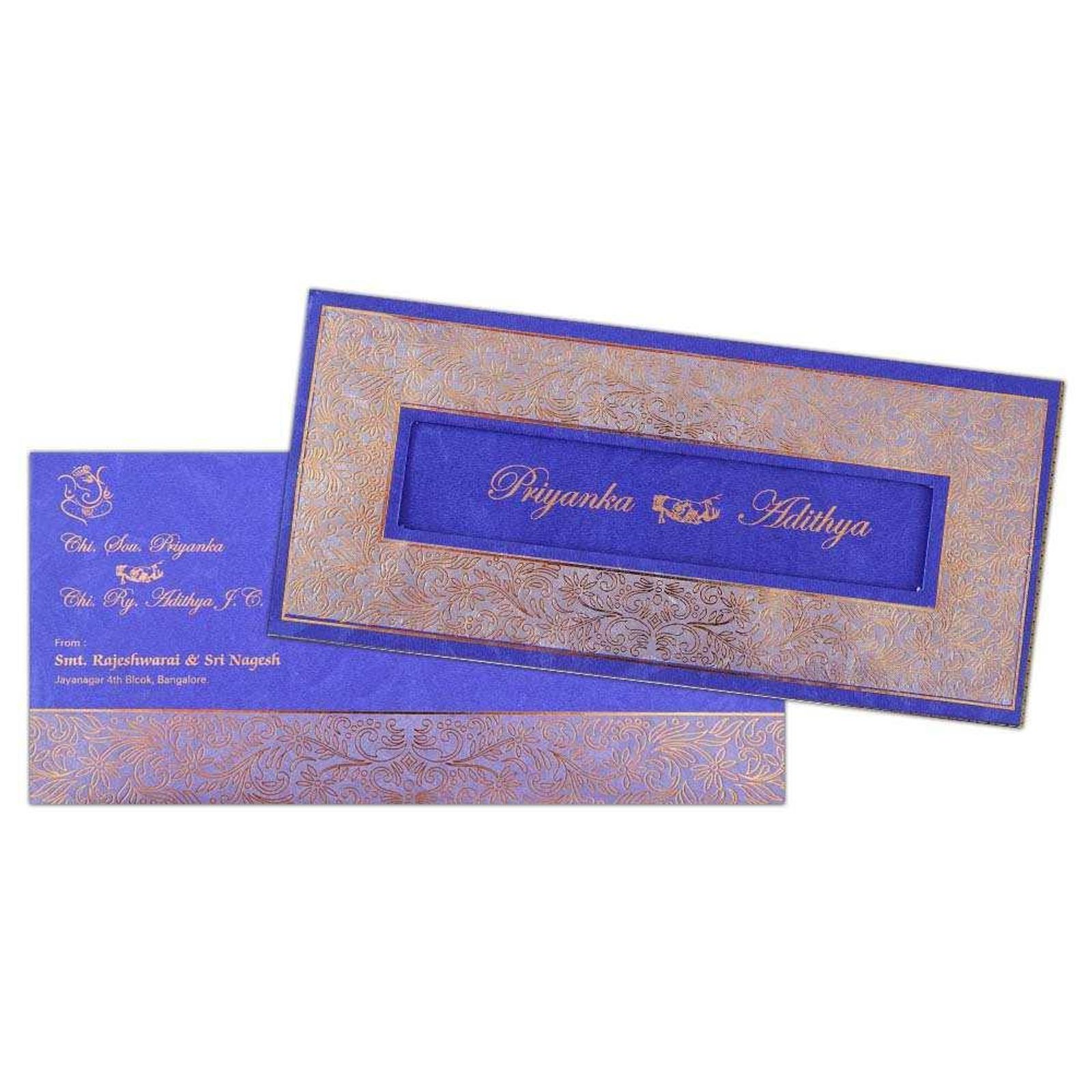 Invitation Card - A Royal Wedding in Blue and gold wedding Invitation Card - KNK3762-0