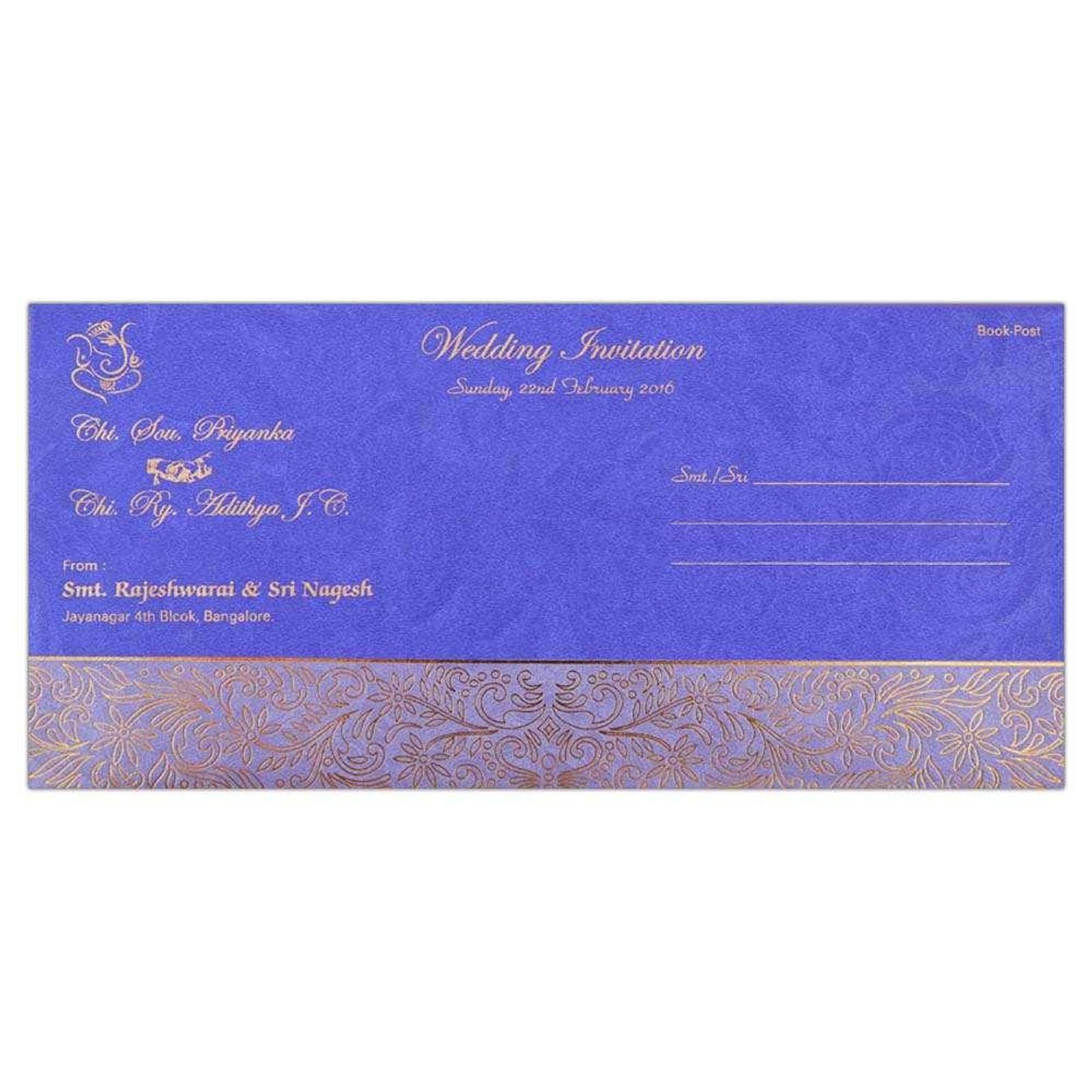 Invitation Card - A Royal Wedding in Blue and gold wedding Invitation Card - KNK3762-4