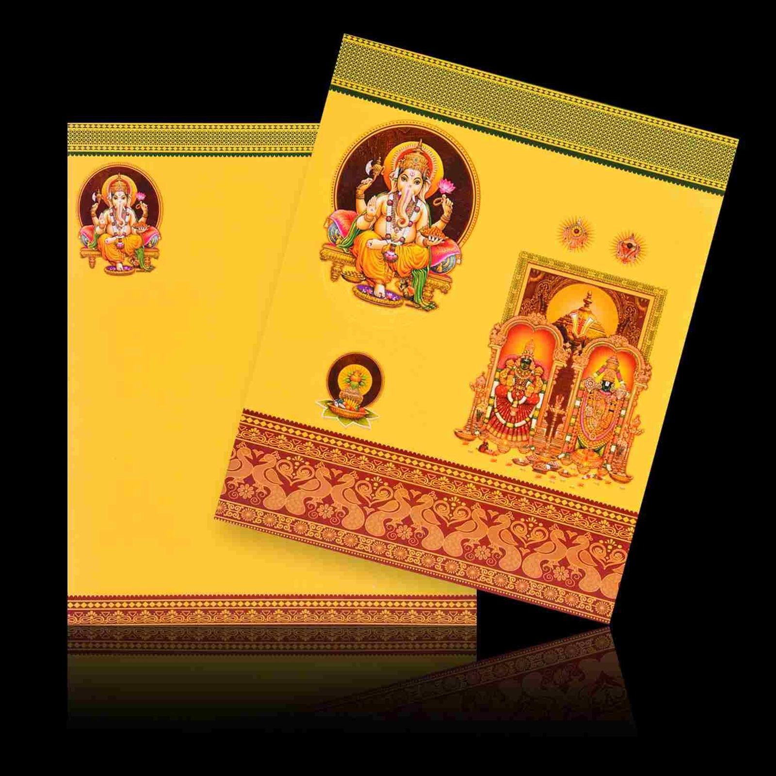 Classic Yellow Shading With Ganesha Theme Wedding Card-KNK1734-0