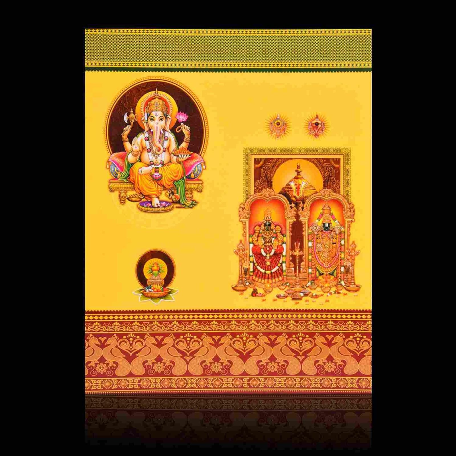 Classic Yellow Shading With Ganesha Theme Wedding Card-KNK1734-2