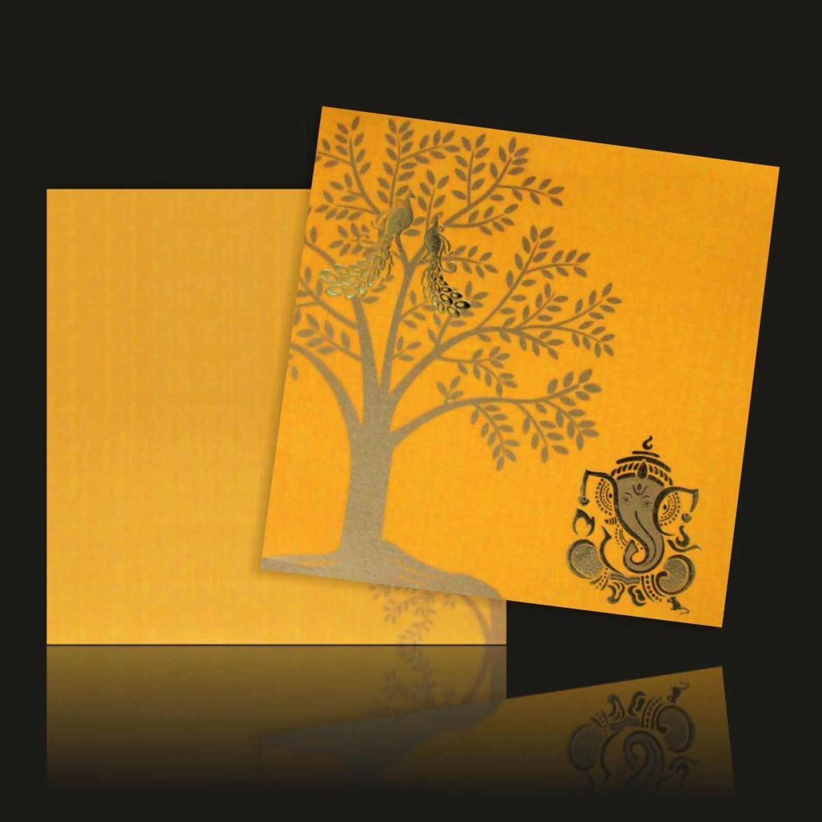 Sparkling Yellow Flower Ganesha Wedding Card-KNK43291-4