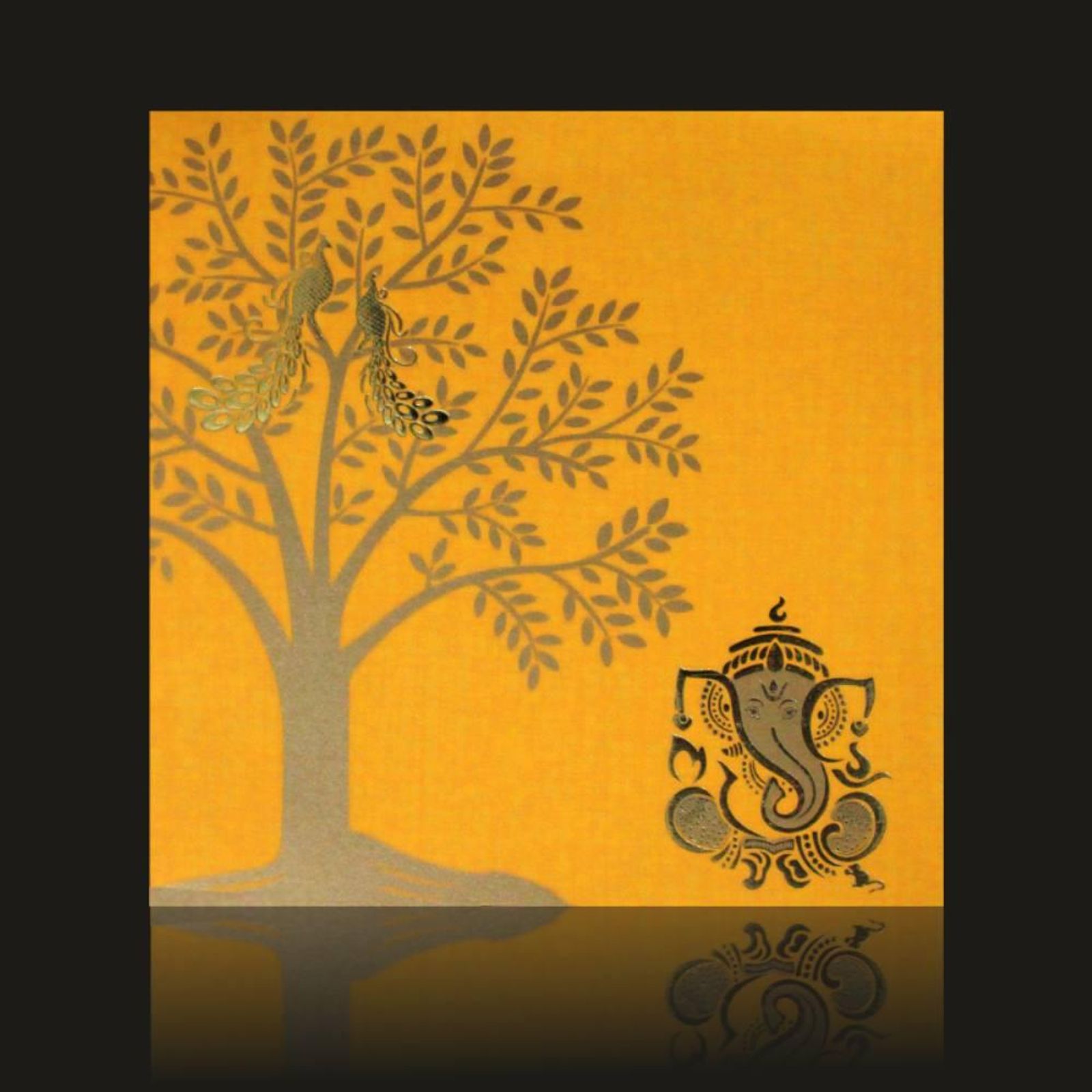 Sparkling Yellow Flower Ganesha Wedding Card-KNK43291-0