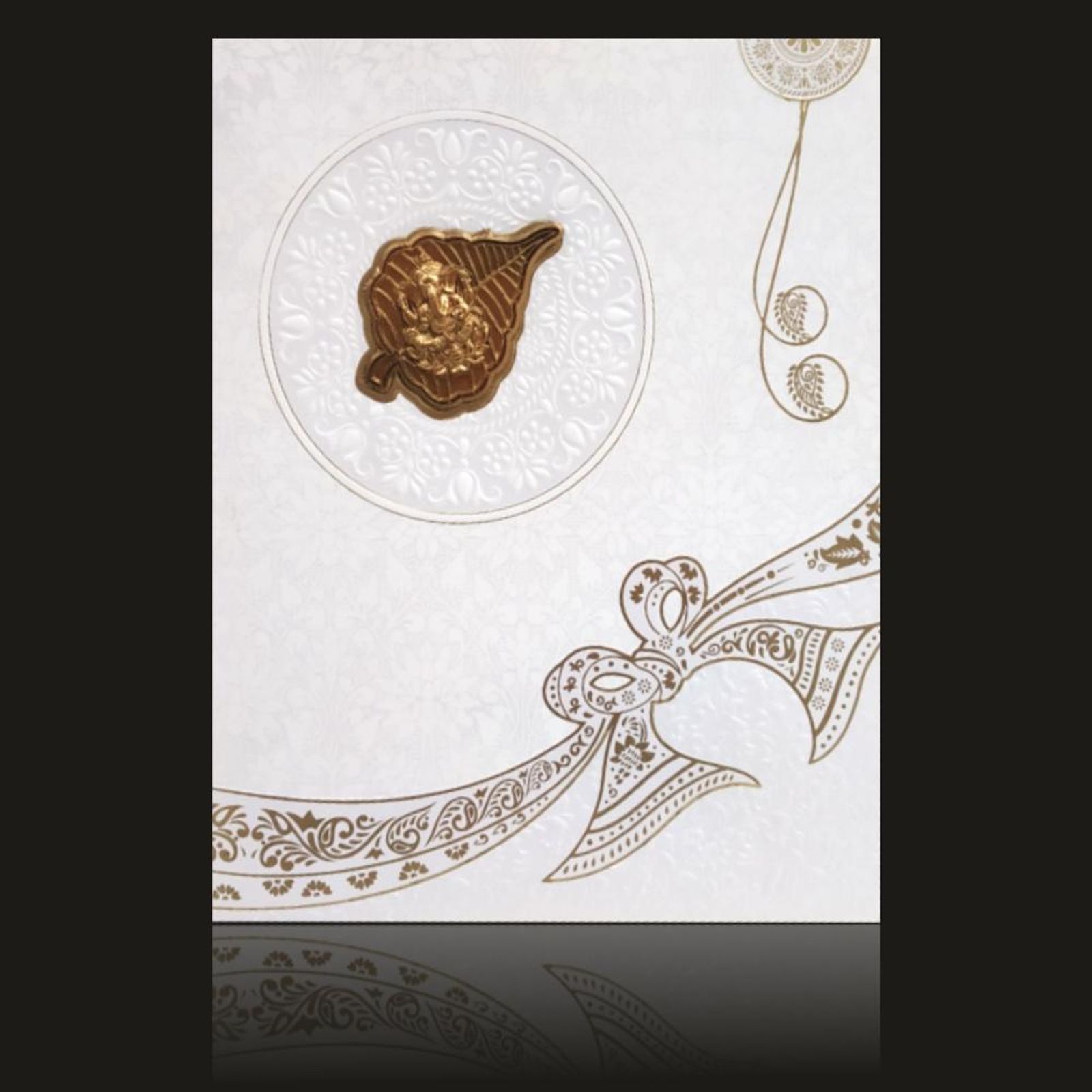 Awestruck Leaf Type Ganesha With White Shading Wedding Card - KNK4791-0