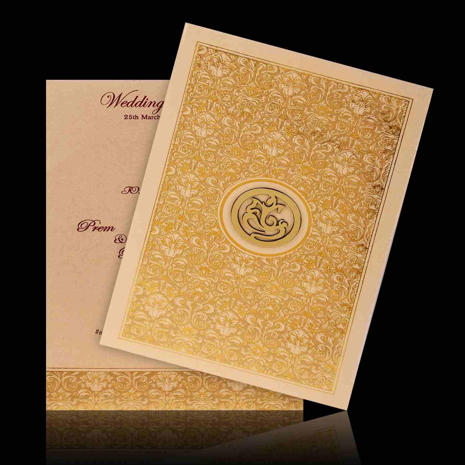 Gold Foiling Floral Theme With Gold Shading Padded Wedding Card - KNK4877-4
