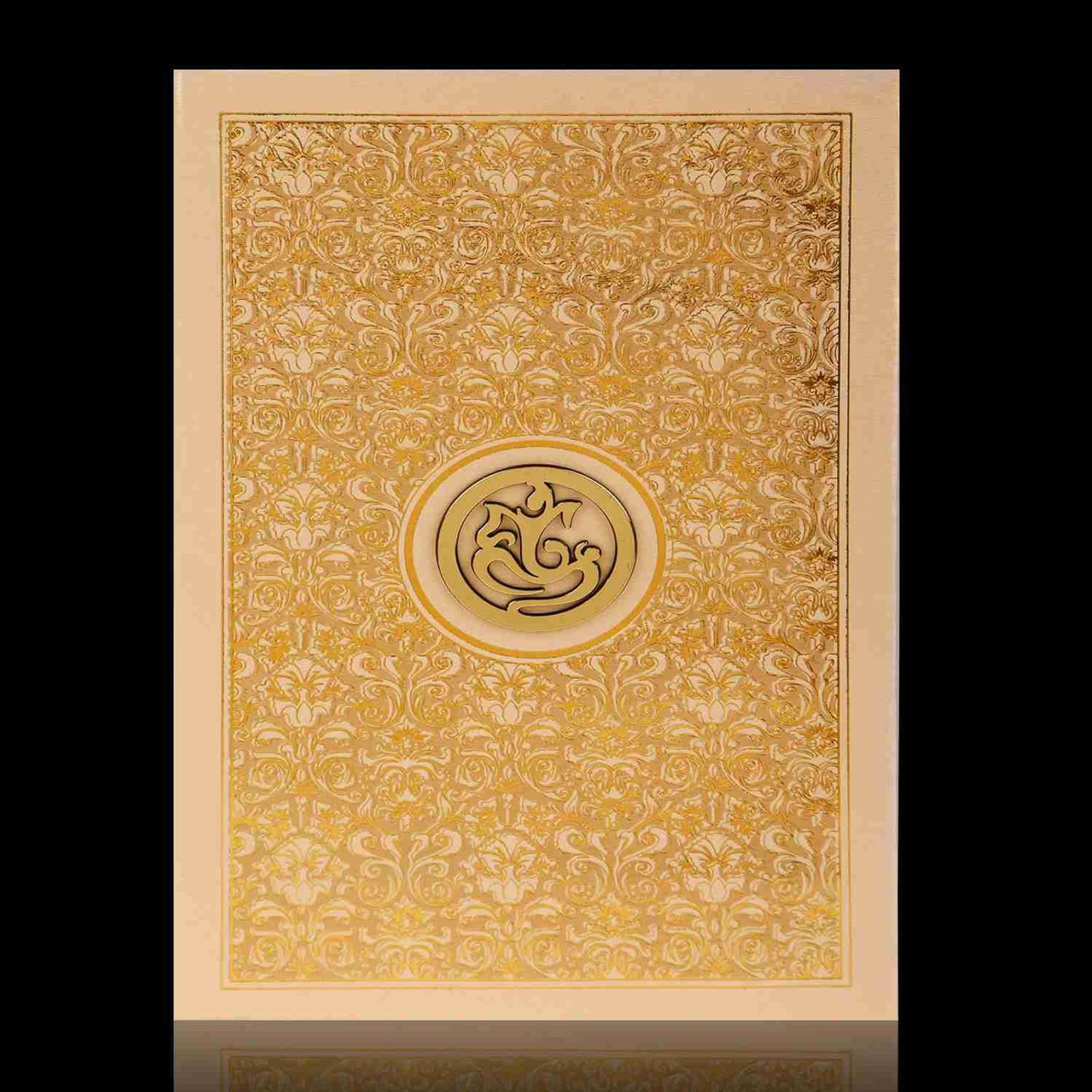 Gold Foiling Floral Theme With Gold Shading Padded Wedding Card - KNK4877-1
