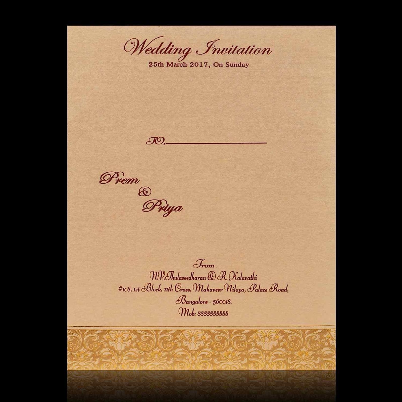 Gold Foiling Floral Theme With Gold Shading Padded Wedding Card - KNK4877-3