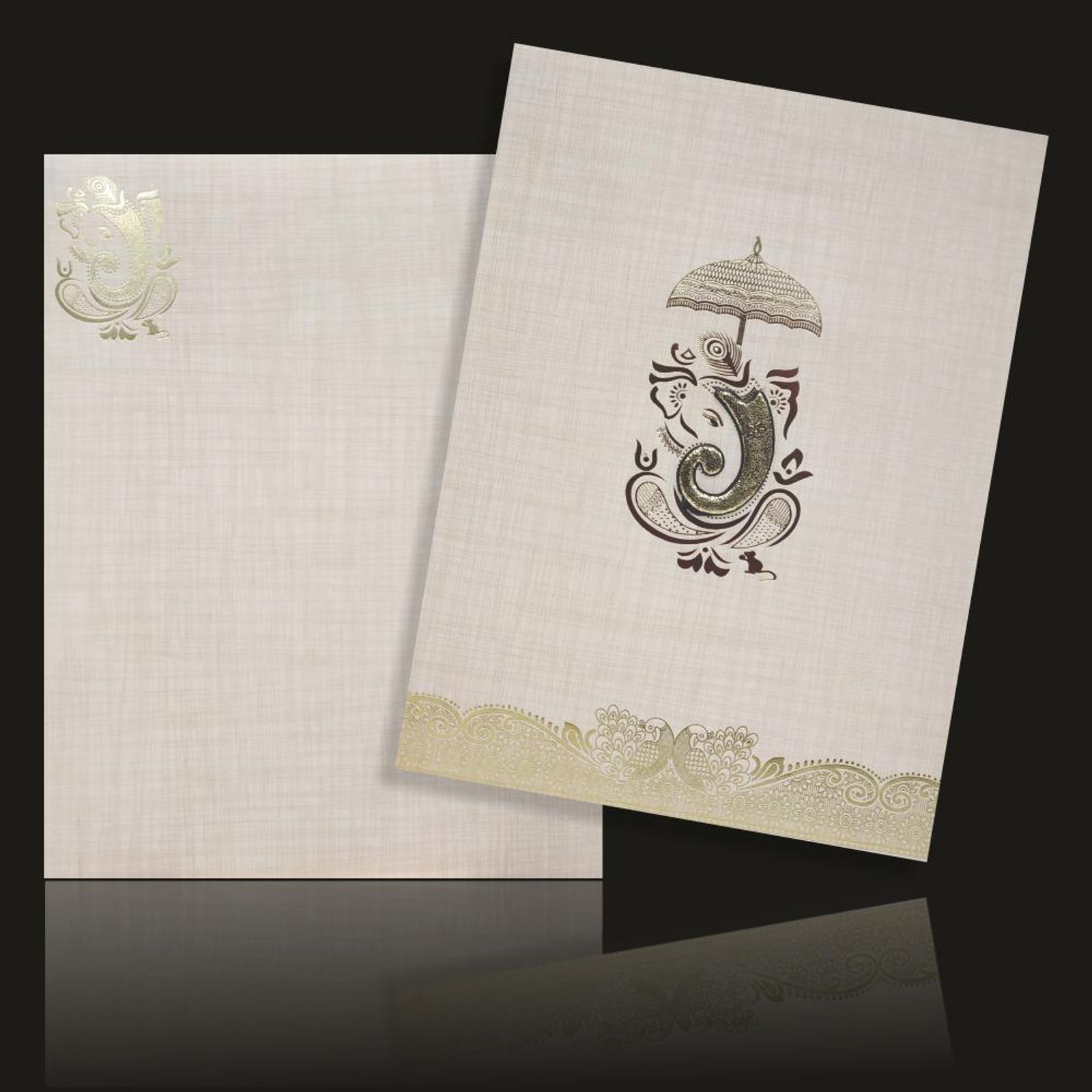 Lovely Grey Shading With Ganesha Wedding Invitation Card-KNK50162-2