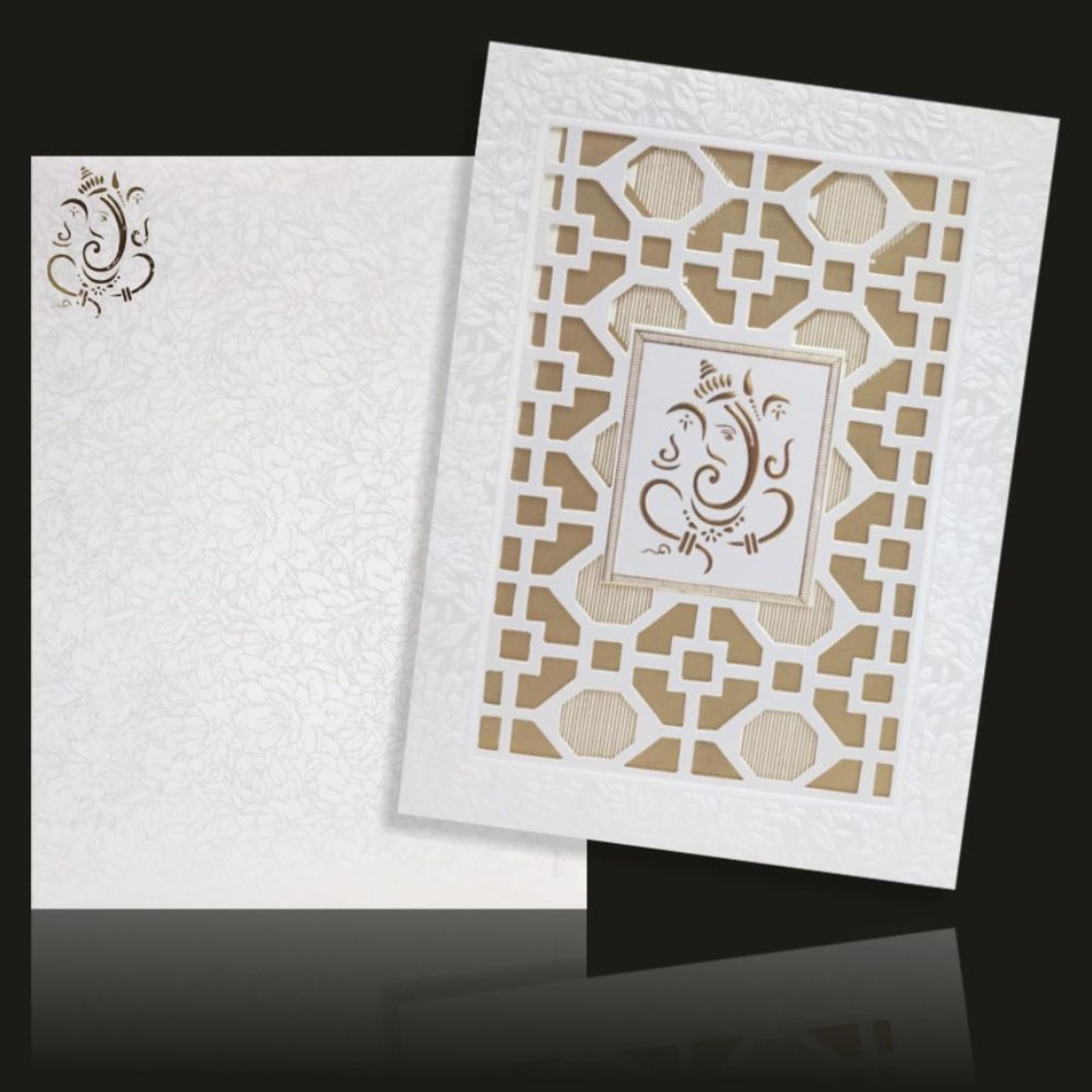 Awestruck Box Cut Design With Ganesha Theme Wedding Card - KNK70161-4