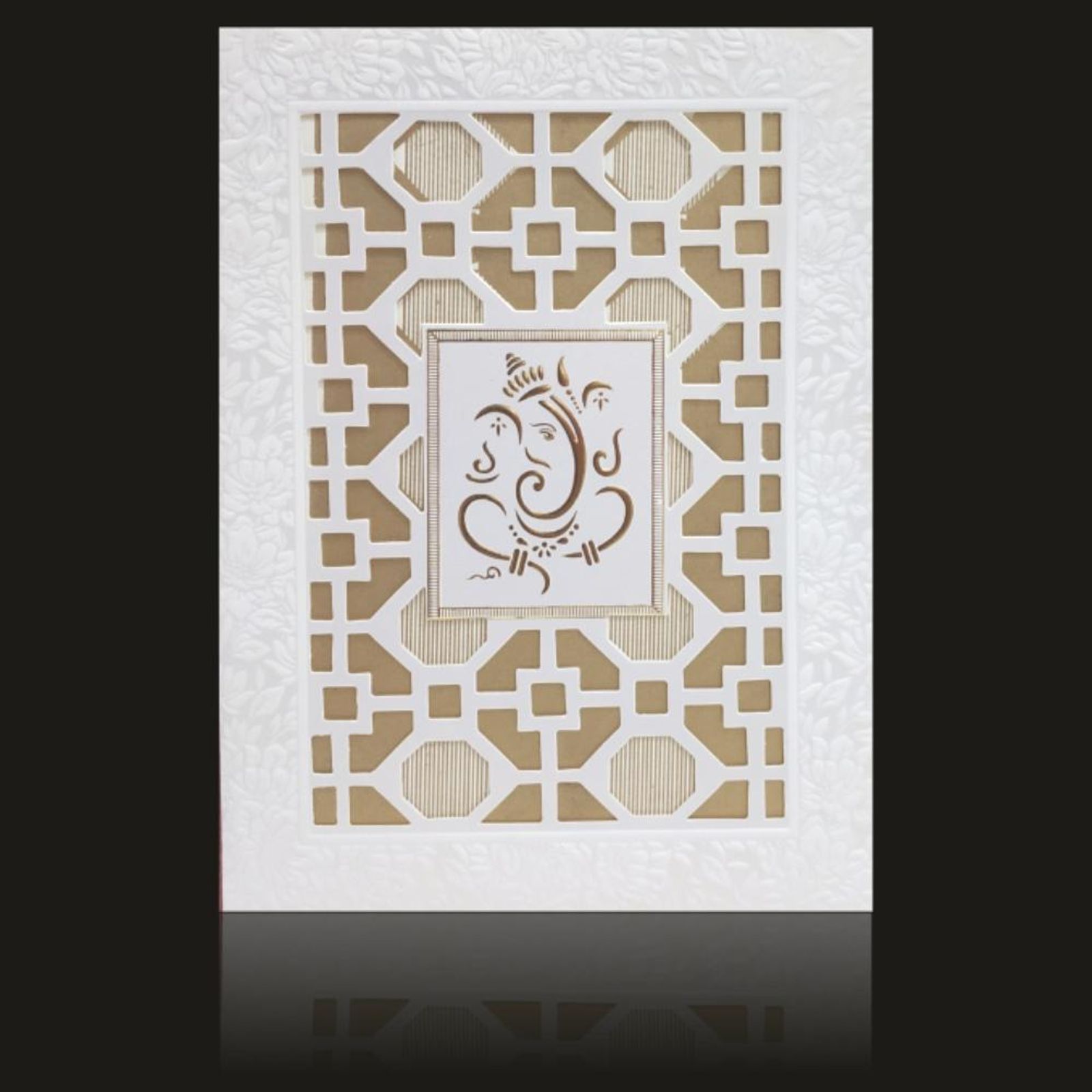 Awestruck Box Cut Design With Ganesha Theme Wedding Card - KNK70161-0