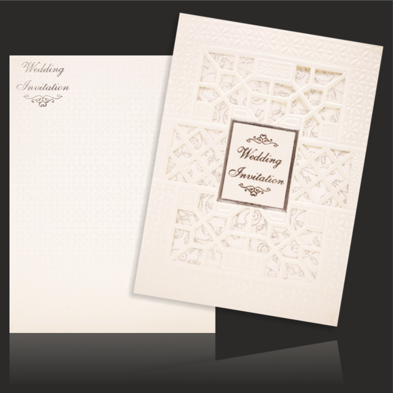 Pristine White Silver Screen with woolly wedding invite - KNK9011SI-4