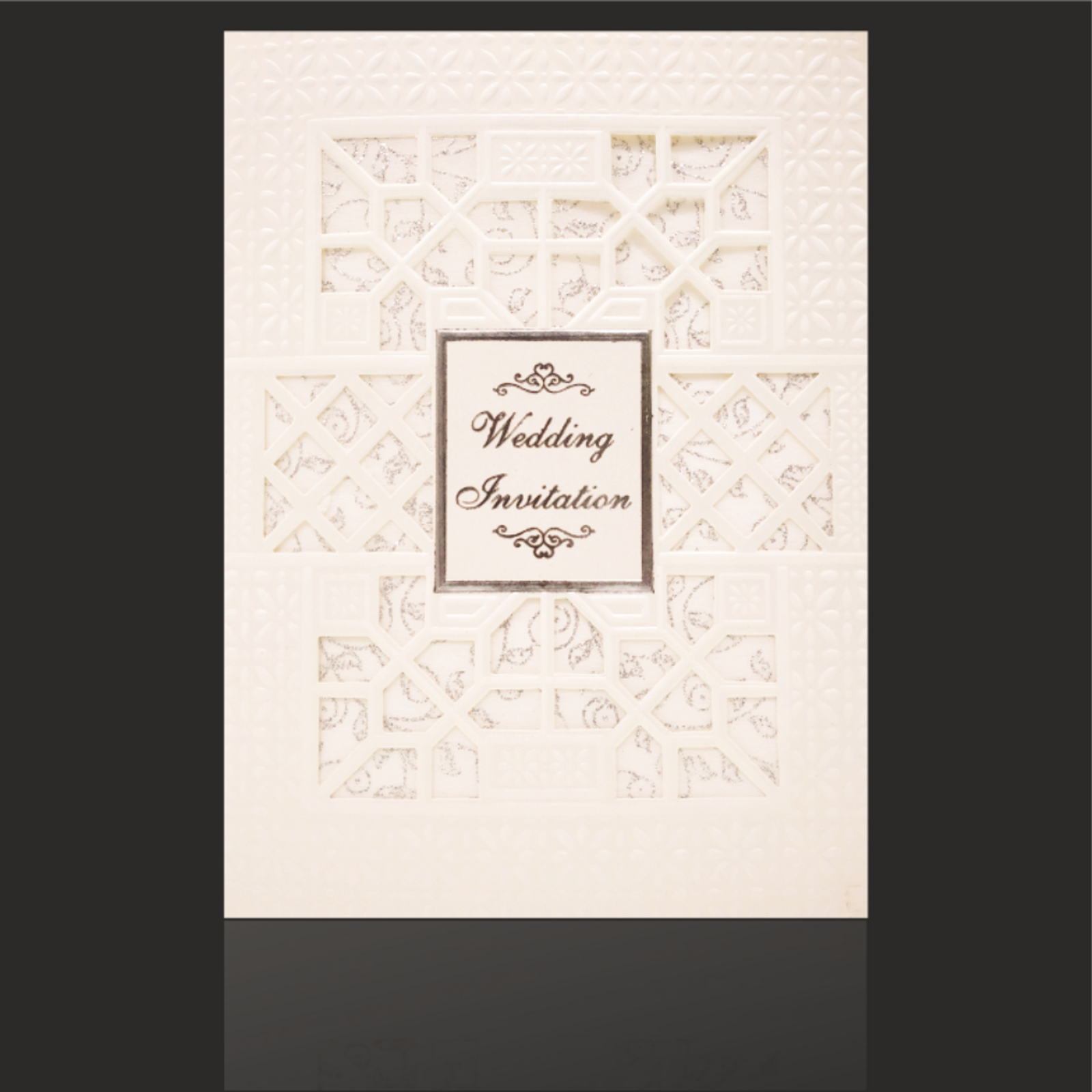 Pristine White Silver Screen with woolly wedding invite - KNK9011SI-0
