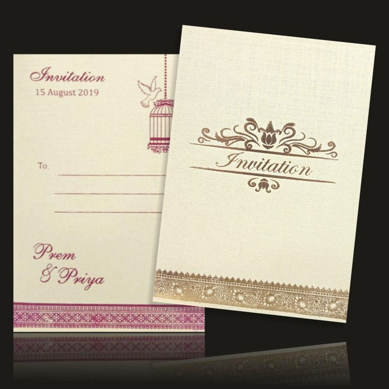 Lovely Cream Shading Personal Wedding Card - KNKP002C-0