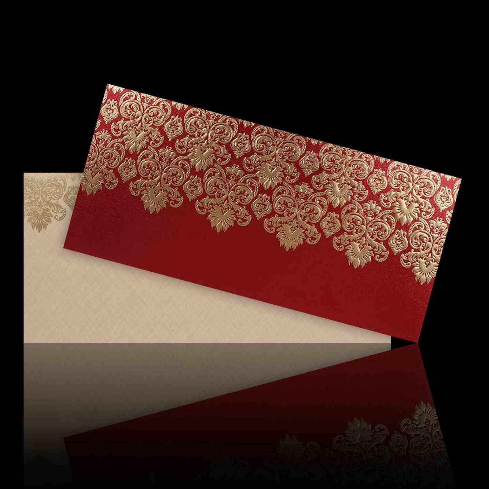 Classic Red Shading With Gold Foiling Blossom Theme Wedding Card - KNKZ02440-0