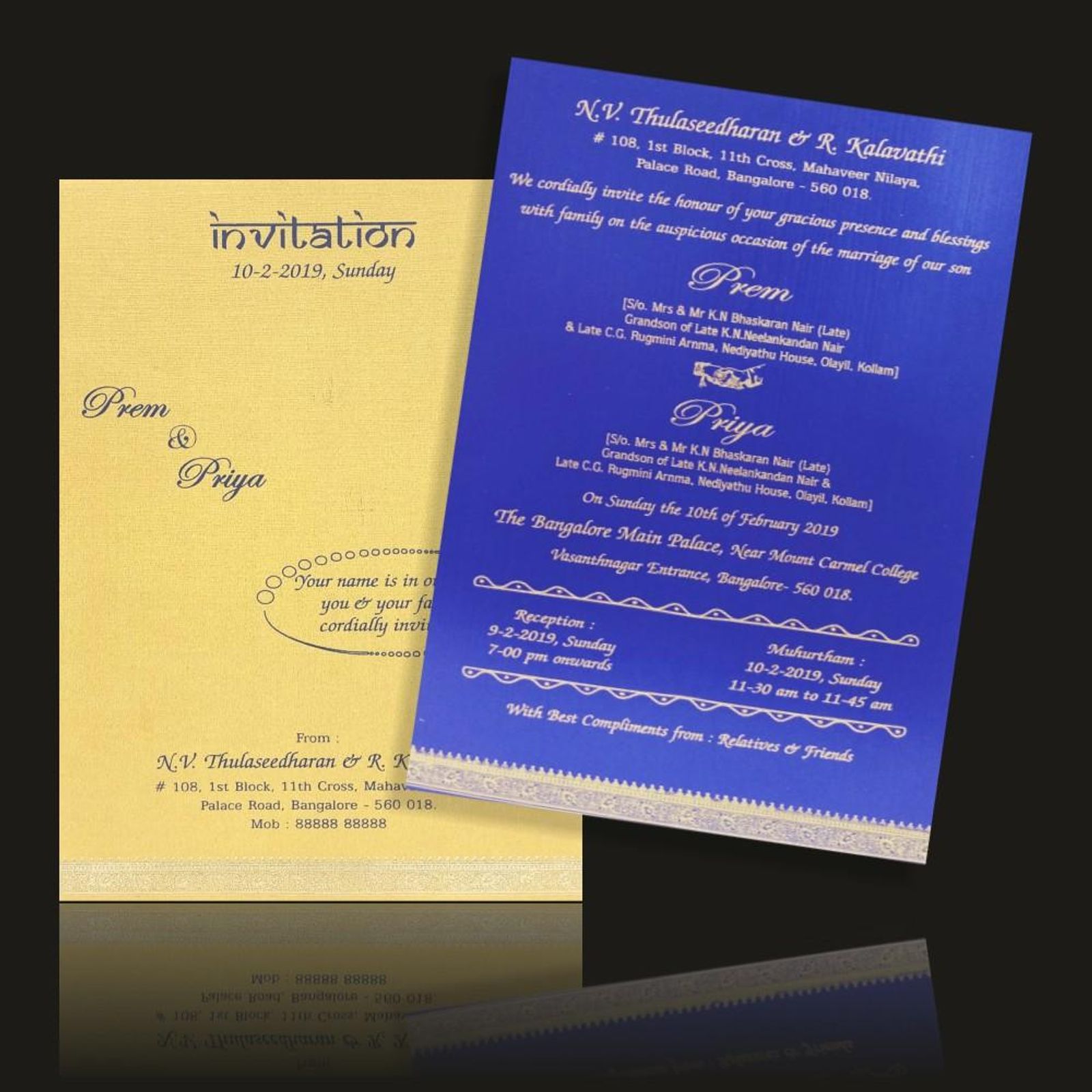 Classic Cream Shading With Gold Cover Wedding Card-KNS012GB-1
