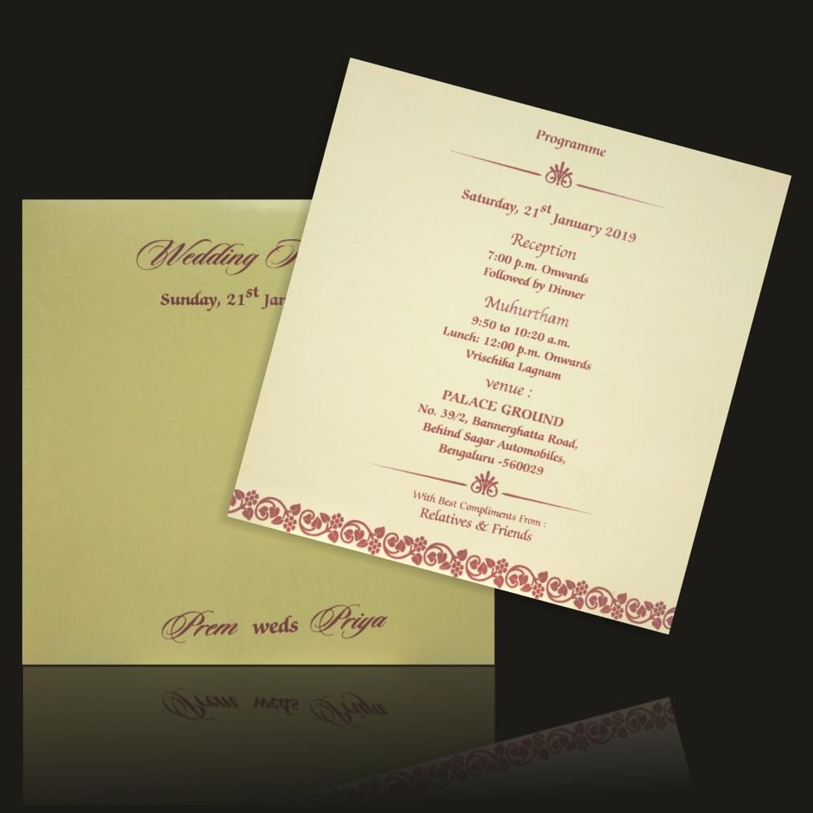 Flourishing Pista Green Shading With Single Sheet Wedding Card-KNS023GC-3