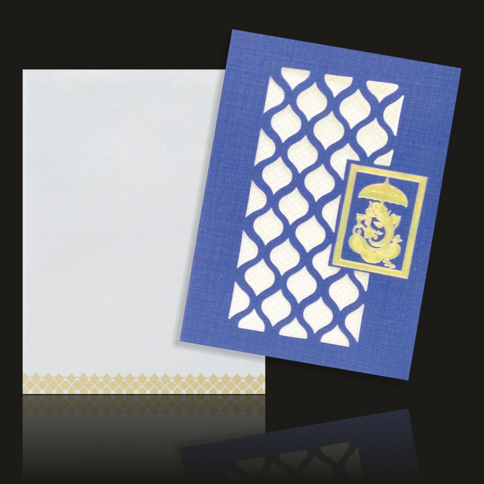 Bright Blue Shading With Ganesha Theme Wedding Card-KPPM659B-0
