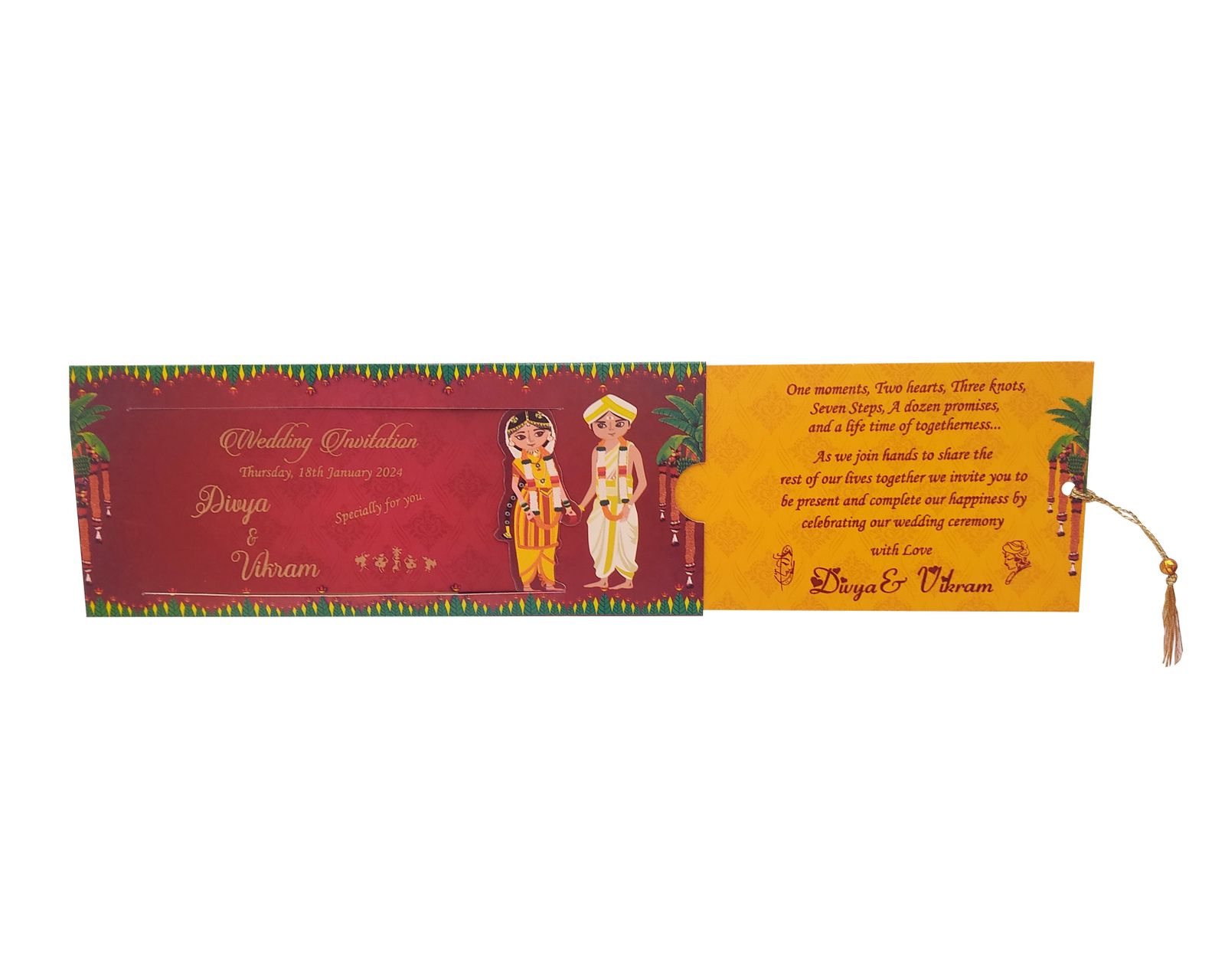 Red Indian Personal Card With Bride Sliding Towards Groom-2 Red Indian Personal Card With Bride Sliding Towards Groom-2