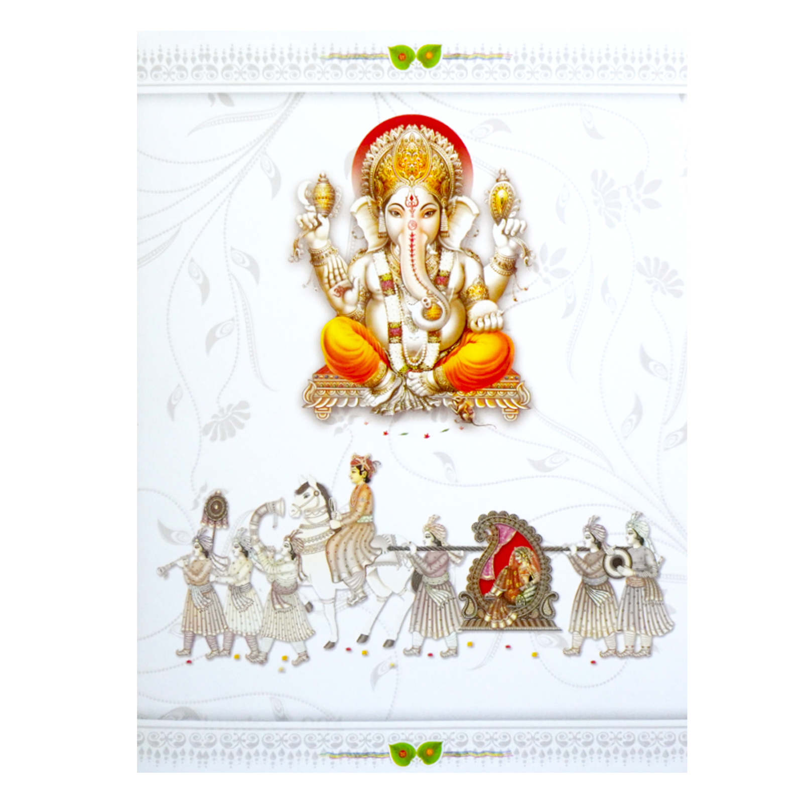 White Classic Ganesha Wedding Card With Doli Baraat-KNK1292-2 White Classic Ganesha Wedding Card With Doli Baraat-KNK1292-2